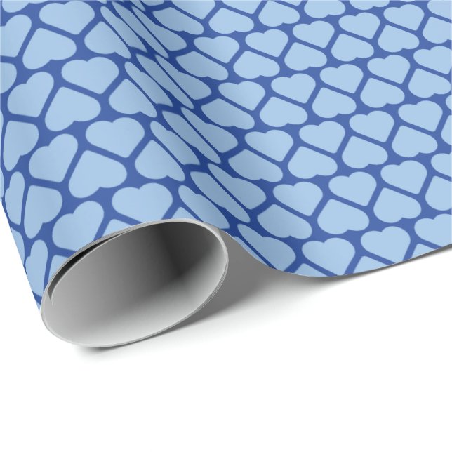 Papel De Presente Linhas Simples de Pequenos Corações Azul Claro em  (Ponta do rolo)