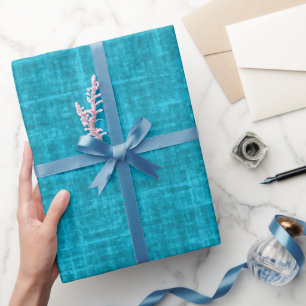 Papel De Presente Linho Azul Água