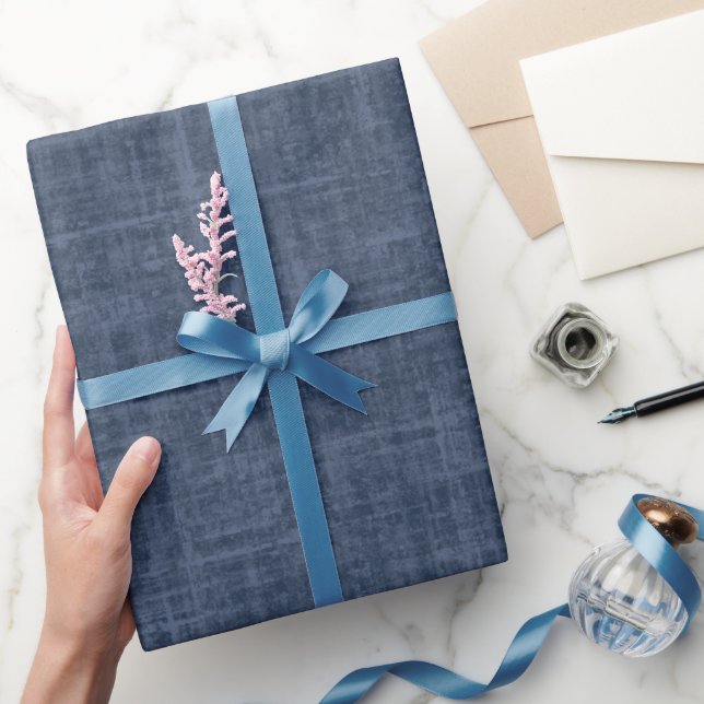 Papel De Presente Linho Azul Marinho (Presentear)