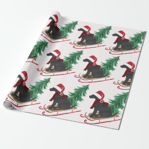 Papel De Presente Linho de Árvore do Xmas preto Feriado