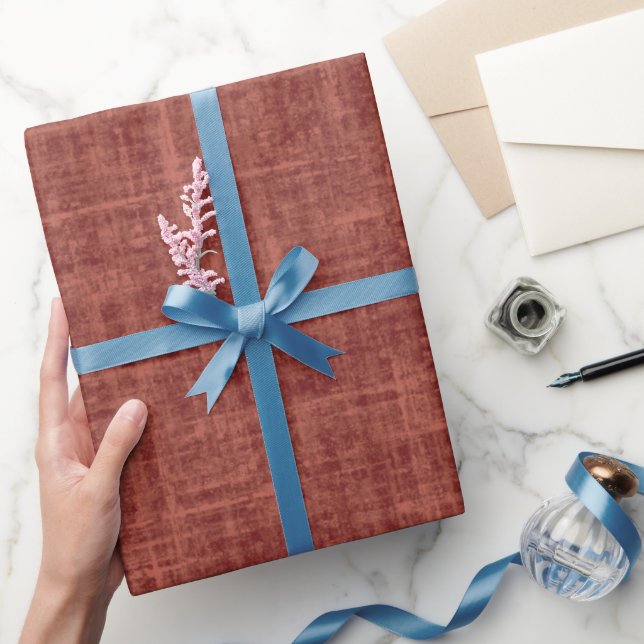 Papel De Presente Linho Marrom Vermelho (Presentear)