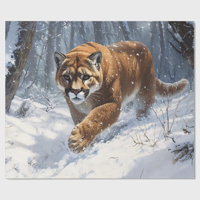Papel De Presente Lion Montanha Prowling na Nuvem de Neve (Aberto)