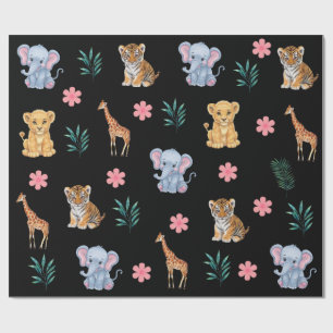 Papel De Presente Lion Tiger, elefante da selva Safari moderna