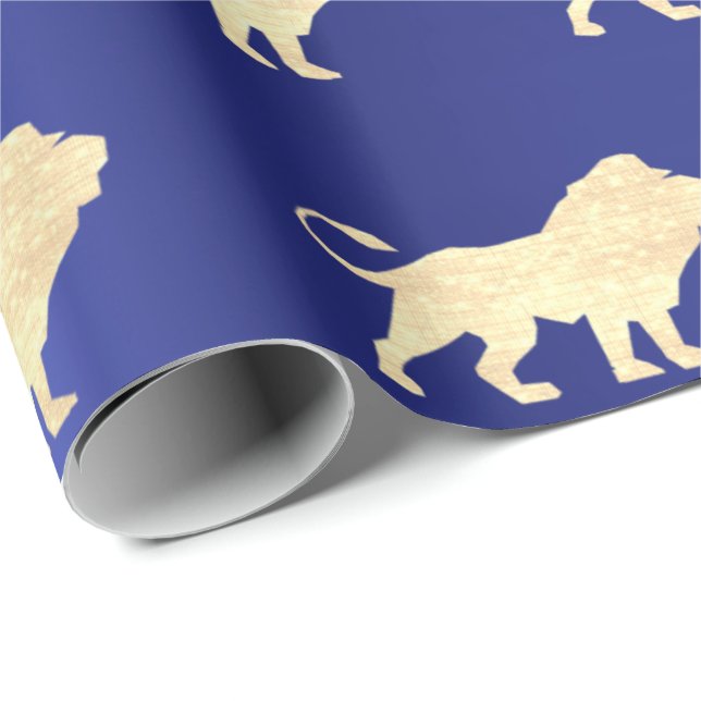 Papel De Presente Lions Foxier Dourado Glam VIP Metálico Azul Sapphi (Ponta do rolo)