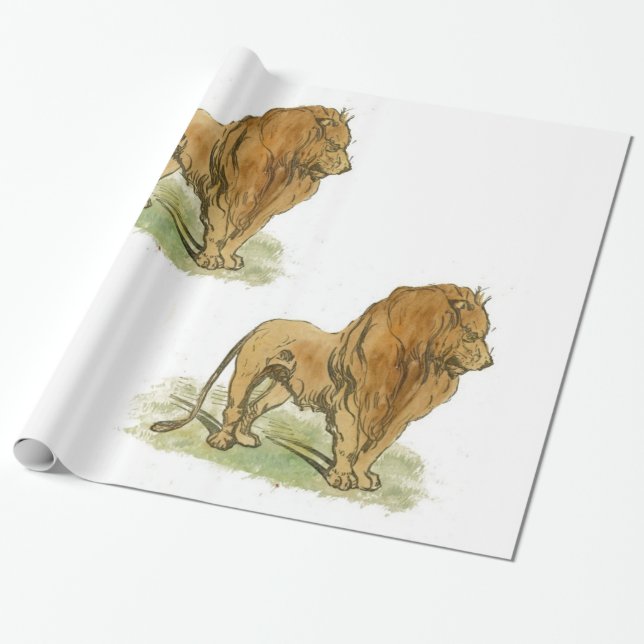Papel De Presente Lions Gift Wrap Large Impressão (Desenrolado)