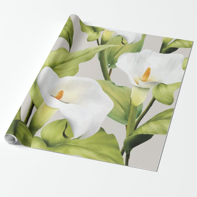 Papel De Presente Lírio Branco Aquarela 3 (Desenrolado)