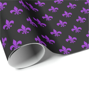 Papel De Presente Lírio-de-lis Roxo em Preto