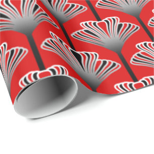 Papel De Presente Lírio do art deco, vermelho escuro e cinzas/cinza