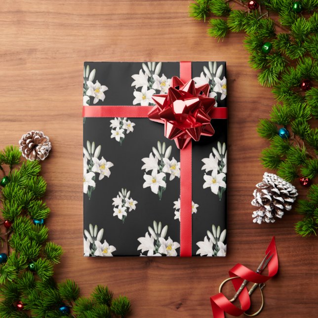 Papel De Presente Lírios Brancos Elegante (Presente de Natal)