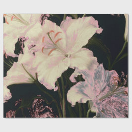 Papel De Presente Lírios Brancos Elegantes sobre Fundo Preto Floral