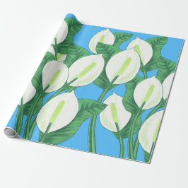 Papel De Presente Lírios de paz brancos em fundo azul pálido