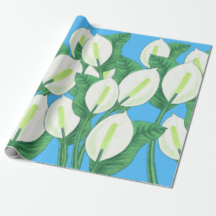 Papel De Presente Lírios de paz brancos em fundo azul pálido