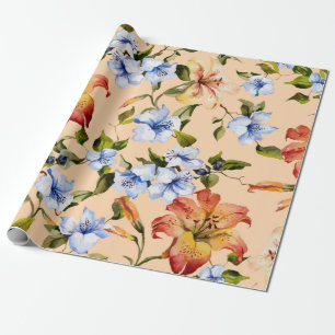 Papel De Presente Lírios de tigre lindos e flores azuis pequenas