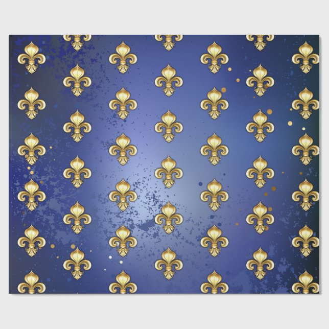 Papel De Presente Lís Floral Dourada sobre Azul (Aberto)