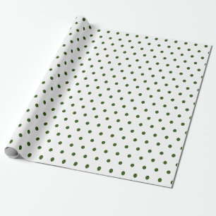 Papel De Presente Liso de Bolinhas Branco e Verde Escuro