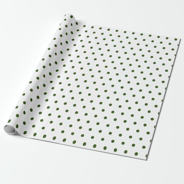 Papel De Presente Liso de Bolinhas Branco e Verde Escuro (Desenrolado)