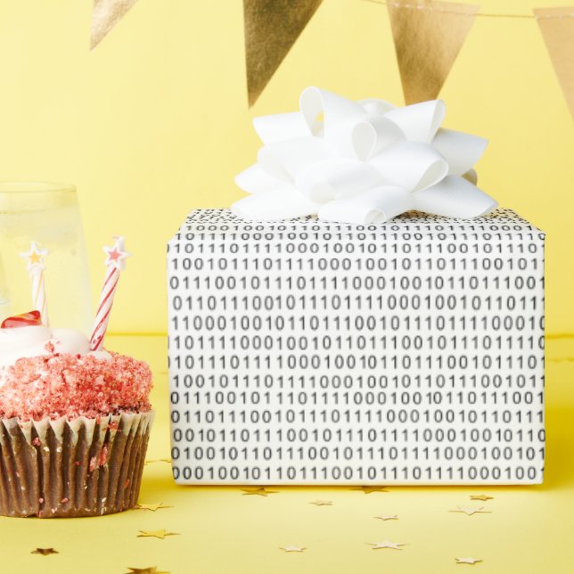 Papel De Presente Listra Binária Preto Branco (Festa de aniversário)
