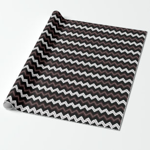 Papel De Presente Listra Chevron Preto Branco Marrom