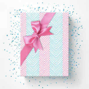 Papel De Presente Listra Chevron Zeta em Rosa e Aqua