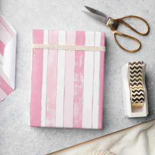 Papel De Presente Listra de Aquarela Rosa