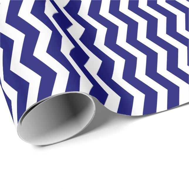 Papel De Presente Listra de Chevron Azul Marinho e Branco (Ponta do rolo)