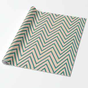 Papel De Presente Listra de Chevron Azul Pêssego