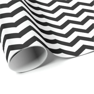 Papel De Presente Listra de Chevron Preto e Branco