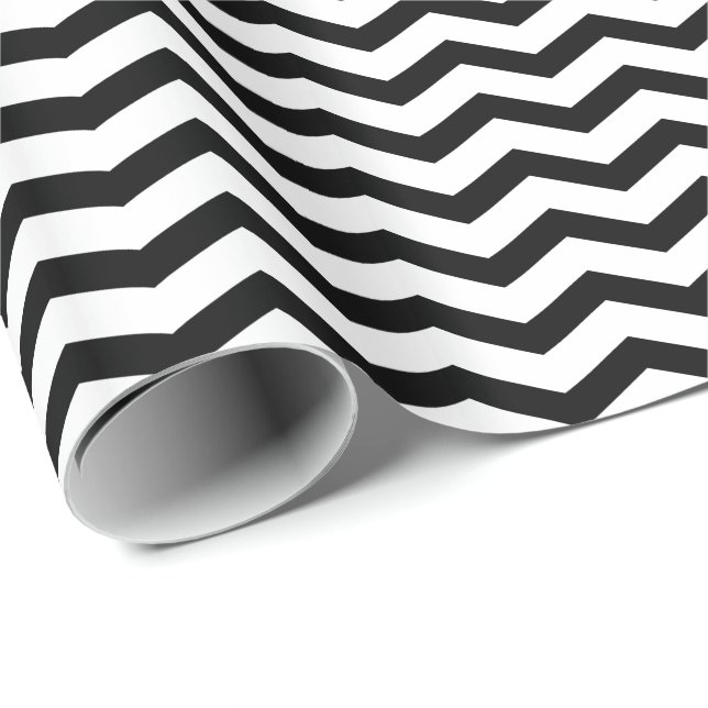 Papel De Presente Listra de Chevron Preto e Branco (Ponta do rolo)