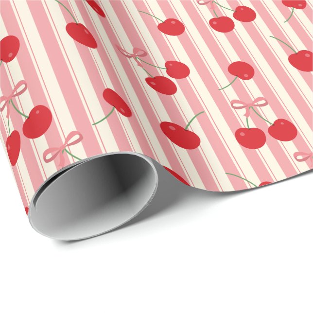 Papel De Presente Listra de Fita de Cereja (Ponta do rolo)