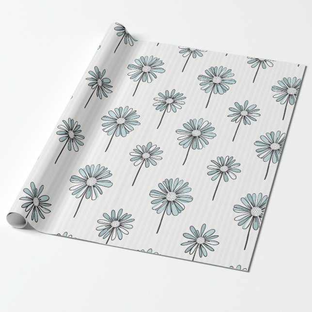 Papel De Presente Listra de Margarida Pastel em Arte de Linha (Desenrolado)