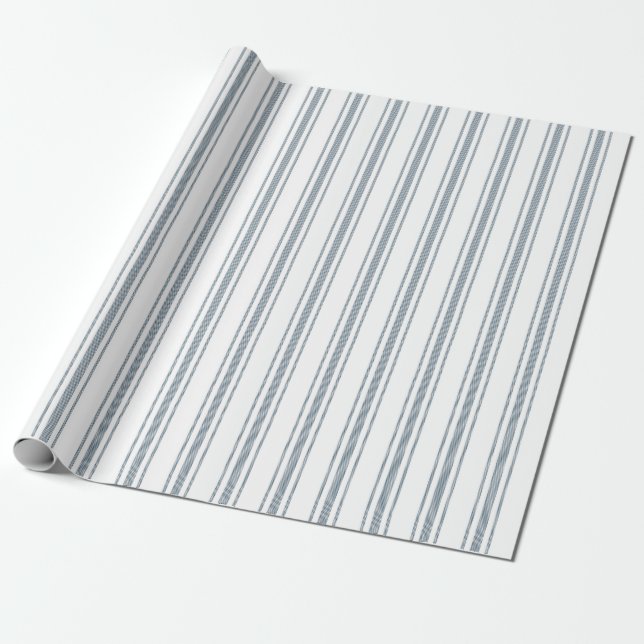 Papel De Presente Listra de Ticking Azul Francês (Desenrolado)
