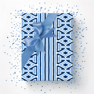 Papel De Presente Listra de Treliça Pintada em Azul Índigo