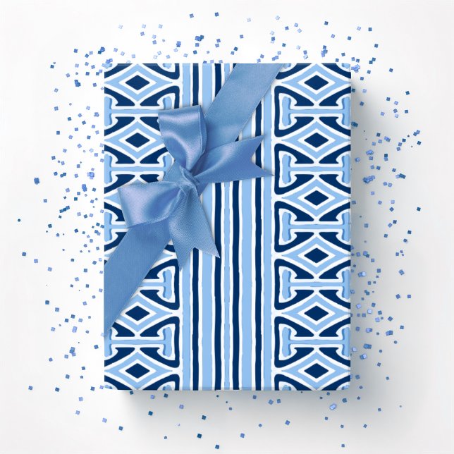 Papel De Presente Listra de Treliça Pintada em Azul Índigo (Criador carregado)