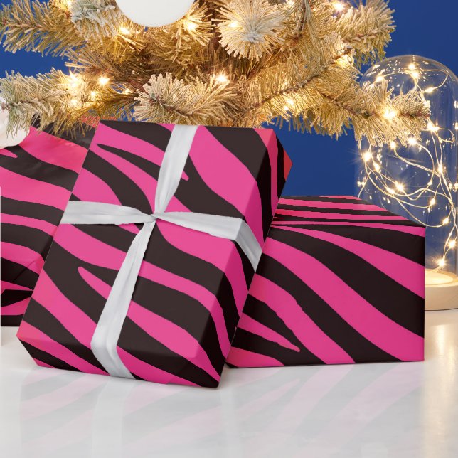 Papel De Presente Listra de Zebra Laranja e Rosa Vibrante (Feriados)