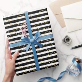 Papel De Presente Listra Estrela Dourada