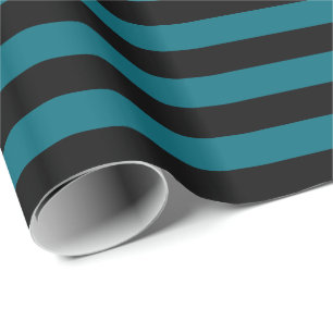 Papel De Presente Listra Horizontal Azul Turquesa e Preto