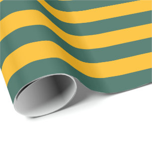 Papel De Presente Listra Horizontal Dourado Verde e Amarelo