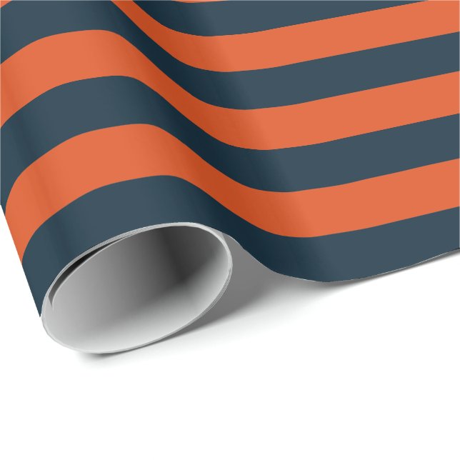 Papel De Presente Listra Horizontal Laranja e Azul Marinho (Ponta do rolo)