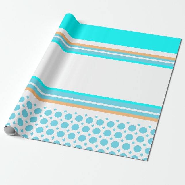 Papel De Presente Listra Laranja Água Azul Festa (Desenrolado)