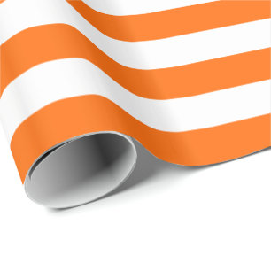 Papel De Presente Listra Laranja e Branco