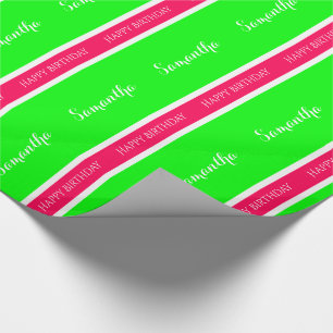 Papel De Presente Listra personalizada cor-de-rosa e verde formal
