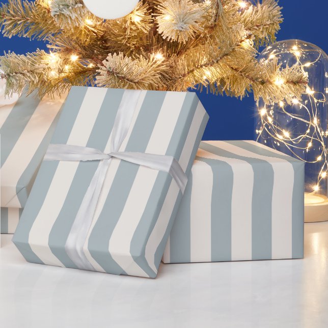 Papel De Presente Listra Vertical Azul-Cinza Claro e Creme (Feriados)