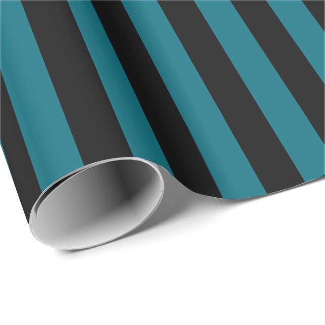 Papel De Presente Listra Vertical Azul Turquesa e Preto (Ponta do rolo)