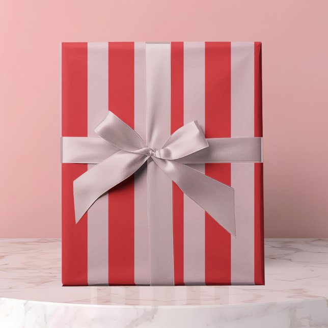 Papel De Presente Listrado de Rosa e Vermelho (Criador carregado)