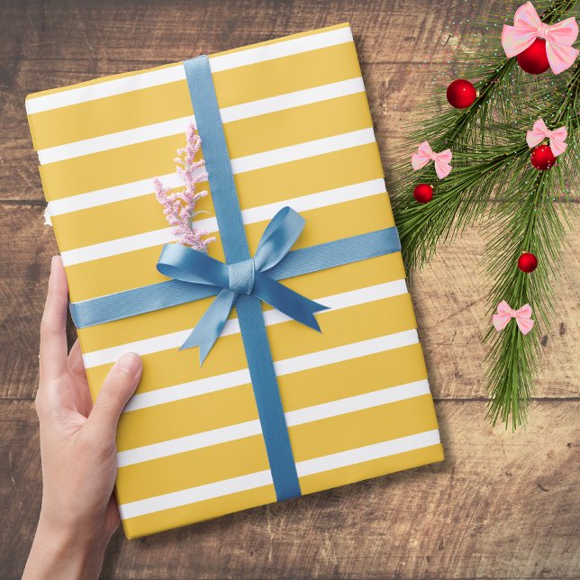 Papel De Presente Listrado Horizontal Amarelo Açafrão Branco (Criador carregado)
