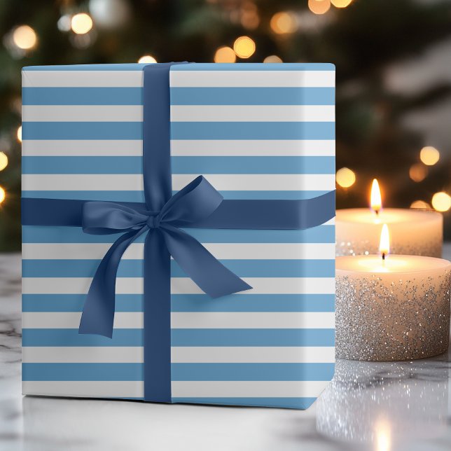Papel De Presente Listrado Horizontal Simples Branco Azul Carolina (Criador carregado)