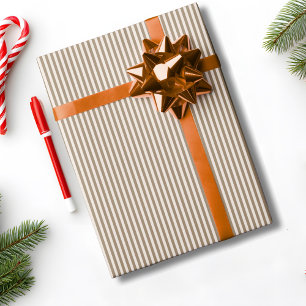 Papel De Presente Listrado Marrom Mocha Creme Natal Feriado