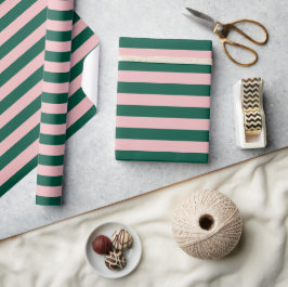 Papel De Presente Listrado Moderno Natal Feriado Verde Rosa