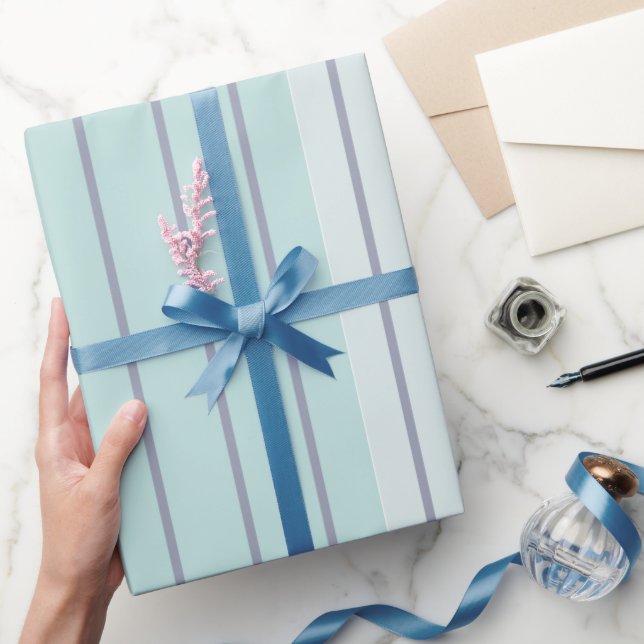 Papel De Presente Listras Azuis Cinza Modernas Simples (Presentear)