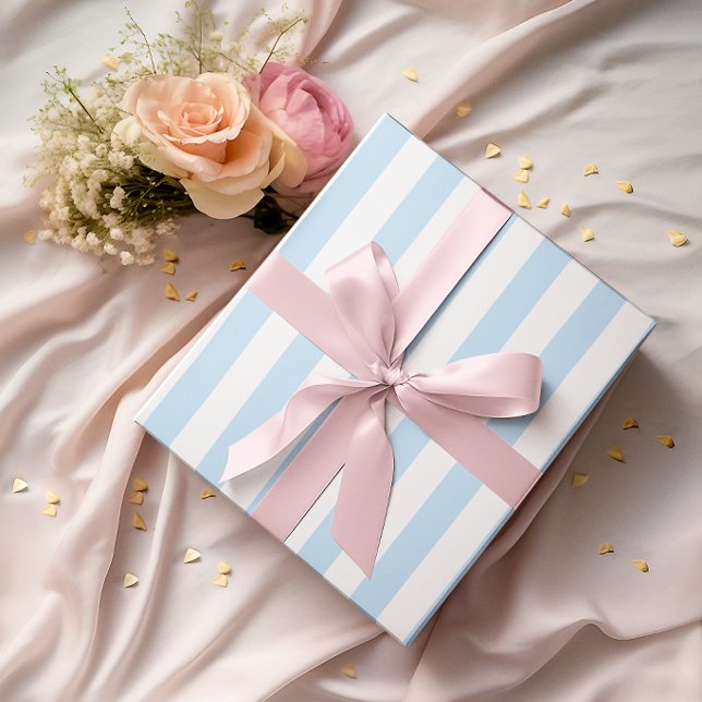 Papel De Presente Listras Azuis Claras e Brancas (Light Blue and White Stripes Wrapping Paper)